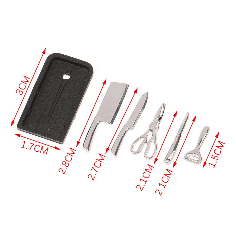1:12 Dollhouse Kitchen Knife Set Mini Knife Scissor Peeler With Holder Kitchen Furniture Accessories Kids Play Toys Gift