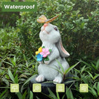 Solar Bunny Statue Garden Decor with Butterfly LED Light Resin Animal Sculpture Figurine Outdoor Decoration for Garden Courtyard