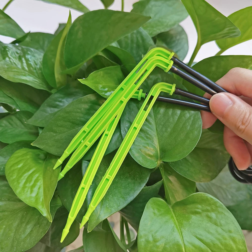 WUJIE 50-1000PCS 1/8'' Green Drippers 3/5mm Bending Arrow Emitters Garden Potted Irrigation Watering Micro Drip System Fittings