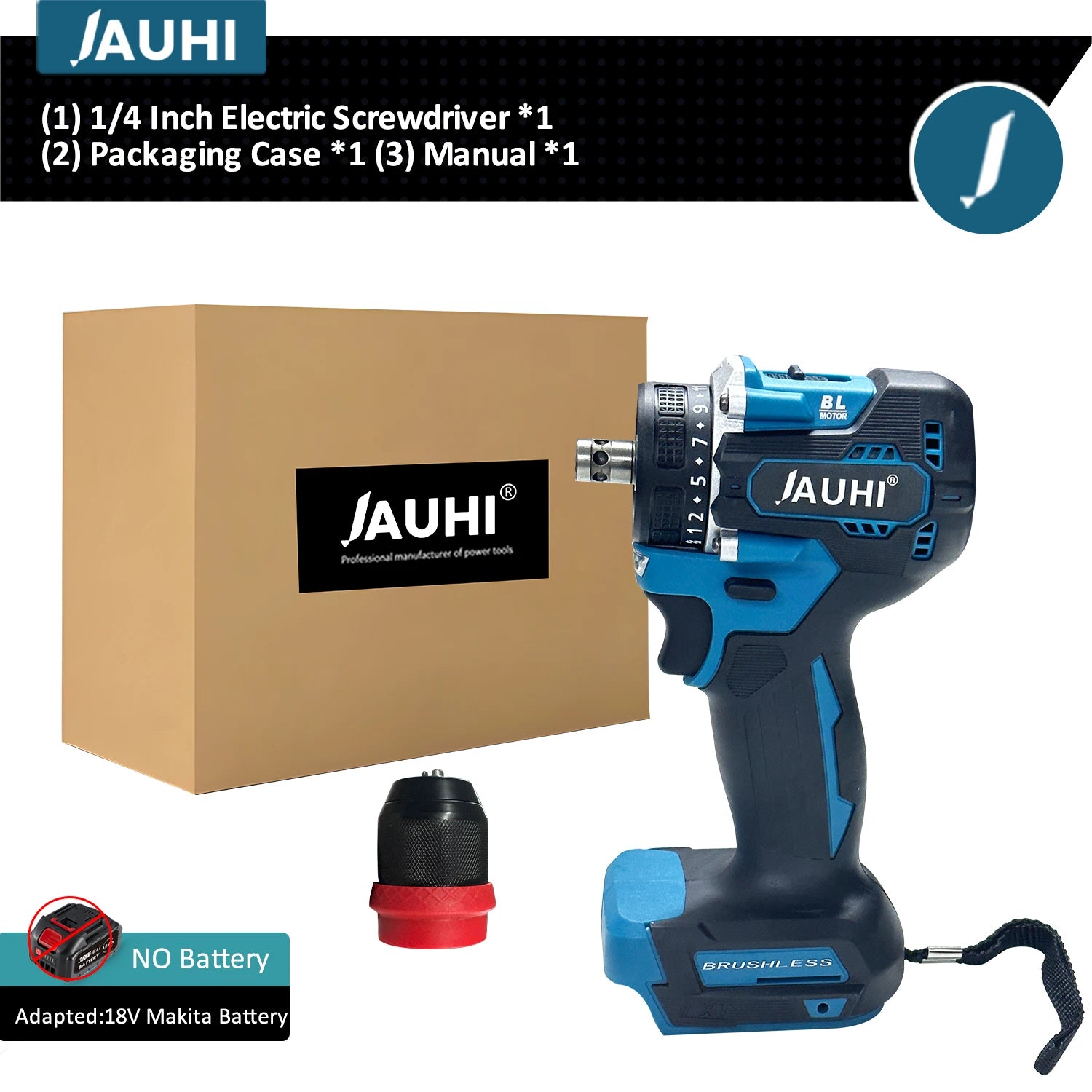 JAUHI 2in1 Brushless Electric Screwdriver 280N.m Multifunctional  Cordless Electric Screw Driver Drills for Makita 18V battery