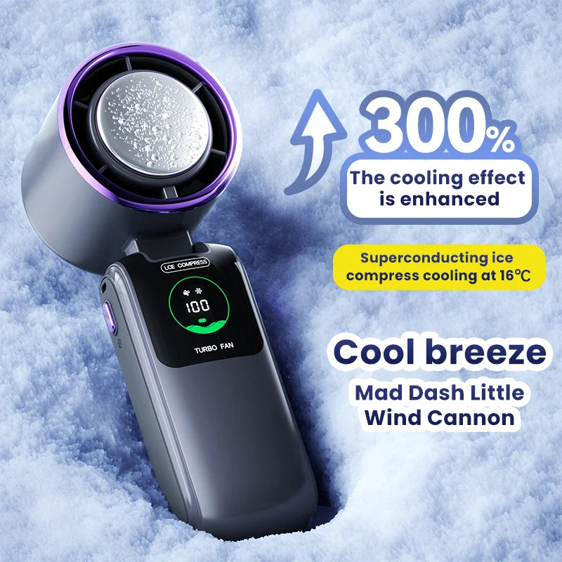 2025 New Ice Pack High Speed Handheld Eletirc Fan 100 Speed Adjustable