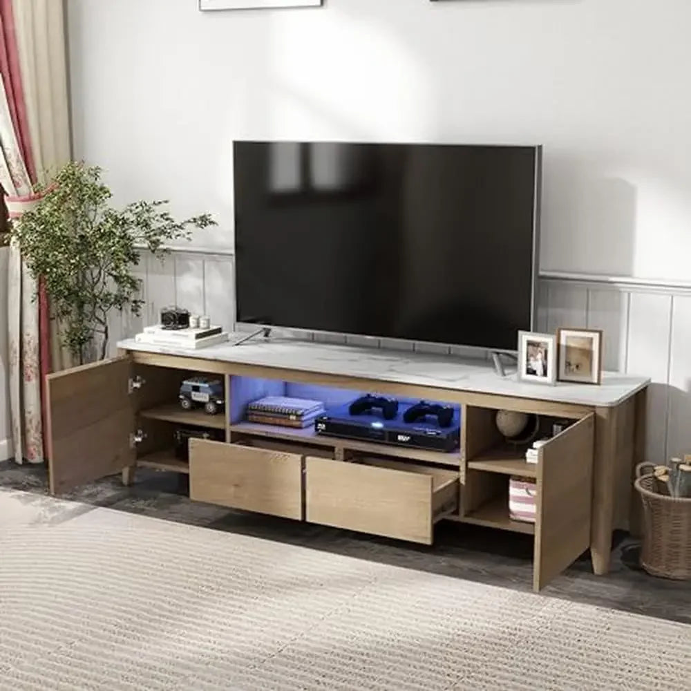 Modern TV Stand LED Lights Storage Space Entertainment Center Gaming Living Room Cabinet 70 inch 80 inch TV Lighted Coffee Table