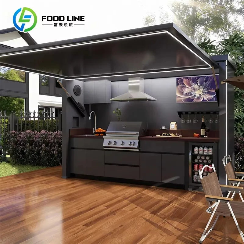 Portable Outdoor BBQ Kitchen Pod for Camping  Easy Assembly Outdoor Kitchen Cabinets Wood Grain Customized