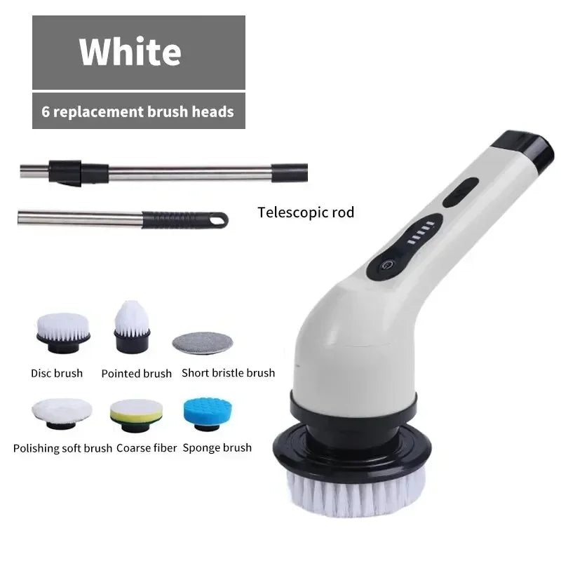 Wireless Home Kitchen and Bathroom Multifunctional Long Short Dual Use Handheld Brush with Multiple Brush Heads Cleaning Tool
