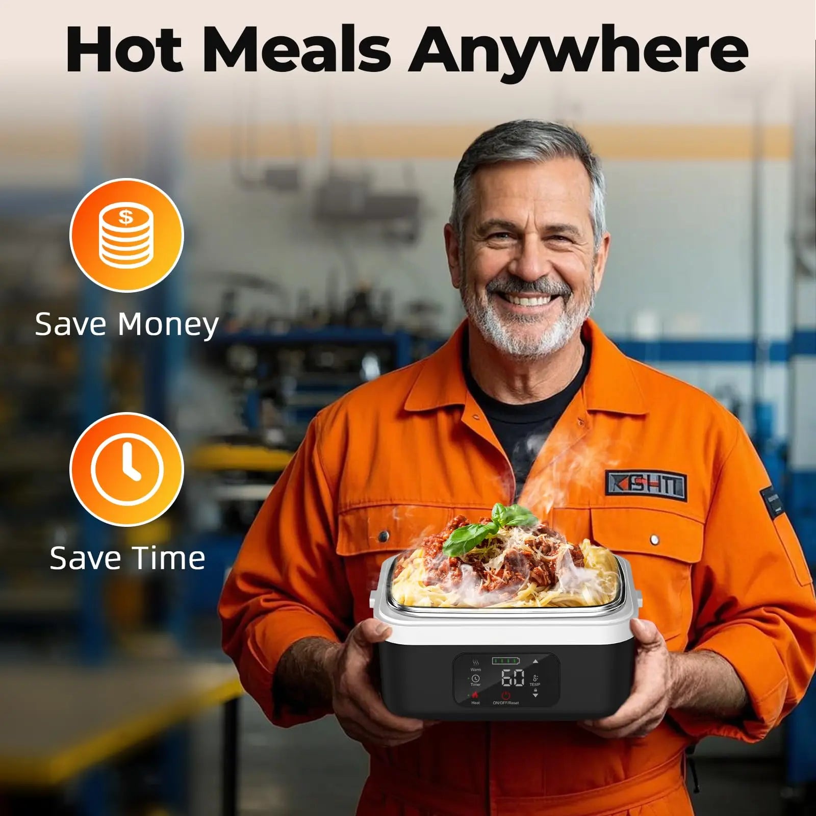 Wireless Electric Insulated Lunch Box - Built-in 8000mAh Battery, 60W Heating Lunch Box 1L Stainless Steel Lunch Box Food Warmer