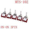 5Pcs Miniature Toggle Switch Single Pole Double Throw ON-OFF-ON /ON-ON 120VAC 6A 1/4 Inch Mounting MTS-102 103 202 203