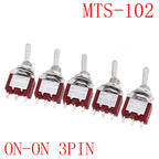 5Pcs Miniature Toggle Switch Single Pole Double Throw ON-OFF-ON /ON-ON 120VAC 6A 1/4 Inch Mounting MTS-102 103 202 203