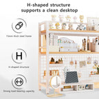 Bookcase With Grid Bookshelf Desktop Multi-layer Wrought Iron Shelf Student Computer Desk Table Hole Board Table Wooden Shelves