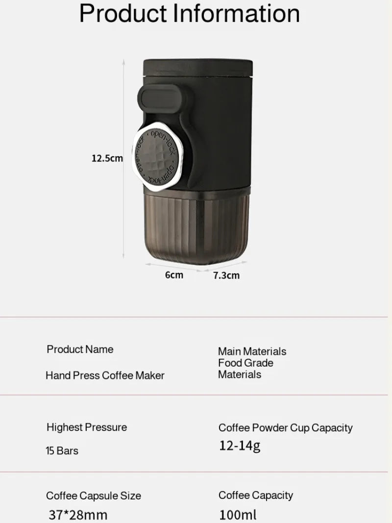 Hand-pressed Portable Coffee Machine Outdoor Portable Espresso Capsule Coffee Machine  Handheld Pressure Espresso Coffee Maker