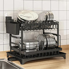 2-Tier Kitchen Dish Drying Rack, Tableware Drain Storage Holder for Bowl, Cup, Chopsticks, Knife and Fork