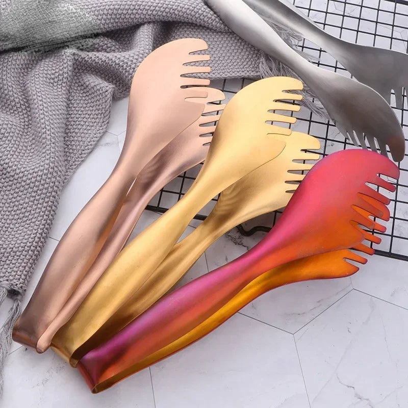 Kitchen Utensils, 1Pc Stainless Steel Food Tongs, Golden Bread Clamp, Salad Clip, Baking Pastry, BBQ Buffet Tongs, Cook