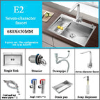 Stainless Steel Kitchen Sink Farm House Above Counter Undermounter Single Bowel Wash Basin with Faucet Drain Kitchen Accessories