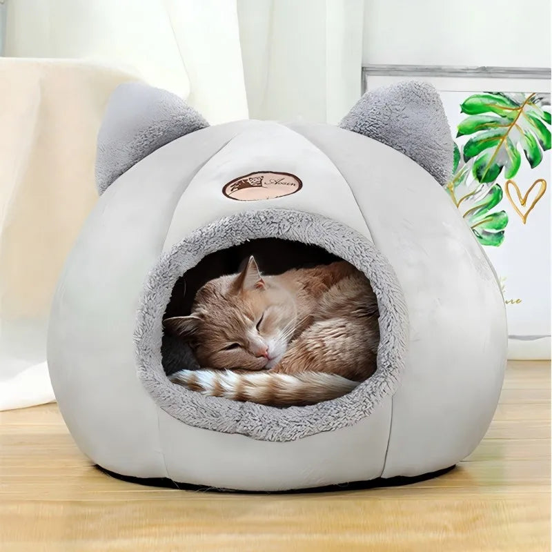 Cozy Pet Bed with Cat Ears - Warm & Soft, Machine Washable for Small to Large Cats | AlluCanFind
