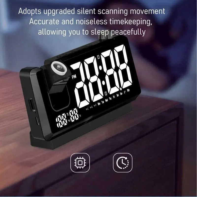 Digital Clock Projector HD LED Display Clock On Ceiling With Temperature Sensor Smart Bedside Alarm Clock 180 Degree Rotatable