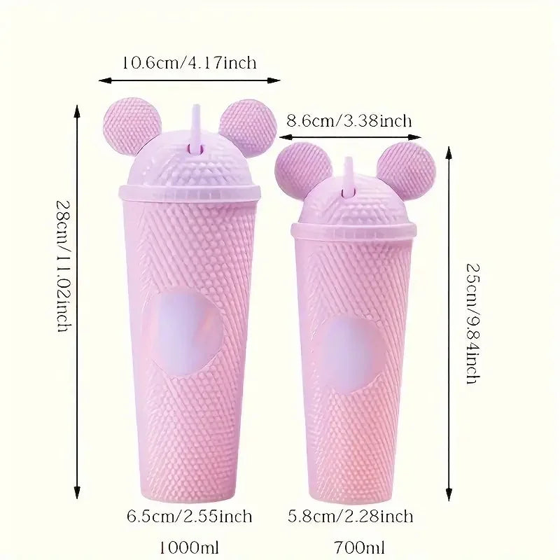 LUSQI 2pcs Water Bottles With Studded Mouse Ear Dome Lids Large And Small Water Cups Summer Winter Drinkware With Straws | AlluCanFind