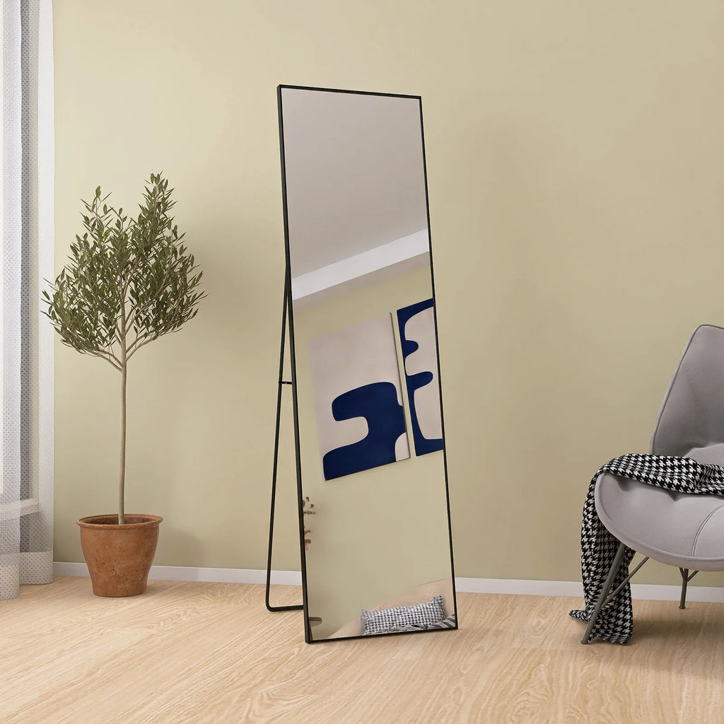 Anajqaqia Full Body Mirror 140×40 cm with Aluminium Frame Metal Stand Standing Mirror, HD Large Wall Mirror for Living Room