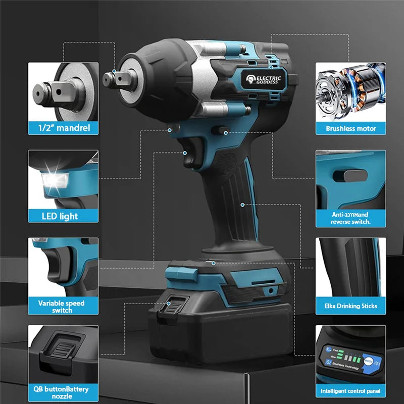 Electric Goddess Cordless Impact Wrench Torque Brushless Power Tool for Makita 21V Lithium-ion Battery