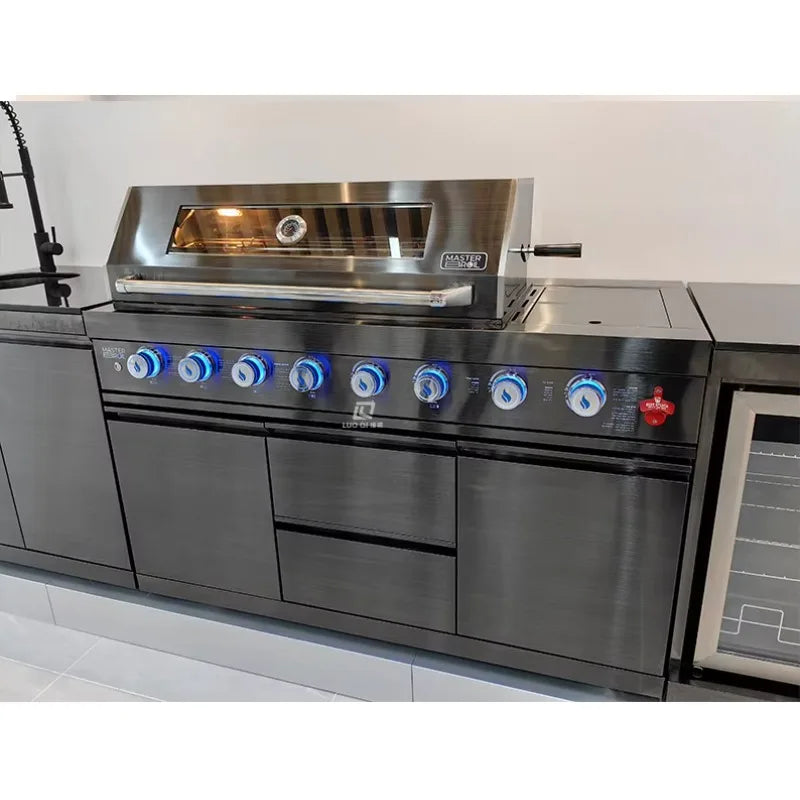 Customized Industrial Sleek Design Stainless Steel Outdoor Kitchen Cabinets Slide Hinge Basket for Easy Maintenance