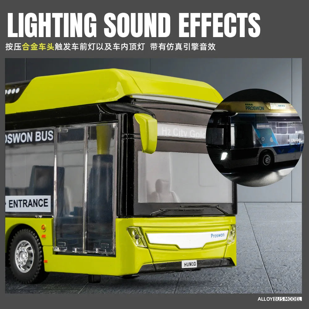 1: 32 alloy bus model new energy bus High fidelity sound and light car toy collection model high-end decoration children's toy
