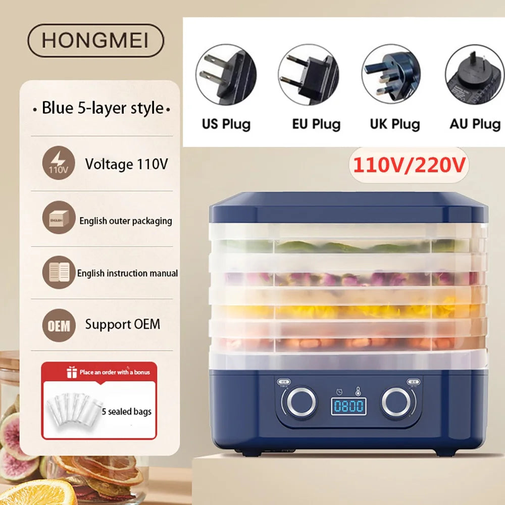 5 Layer Fruit Vegetable Dehydrator Machine Smart 220V 110V Electric Food Dryer for Dry Beef Jerky Meat Fish Tea 식품건조기 음식짤순 건조기시트