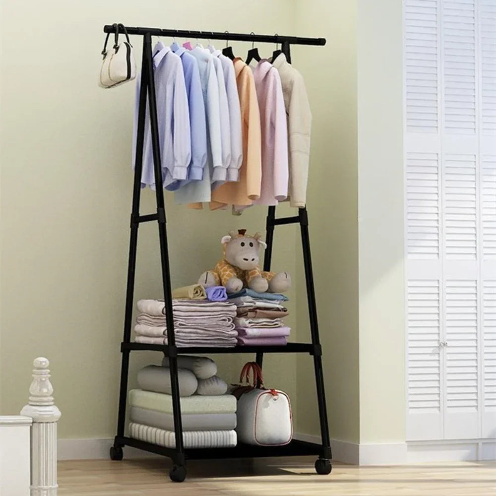 Mobile Clothes Hanger Triangle Coat Rack with Wheel Household Bedroom Storage Racks Rolling Simple Atmospheric Thick Coat Rack