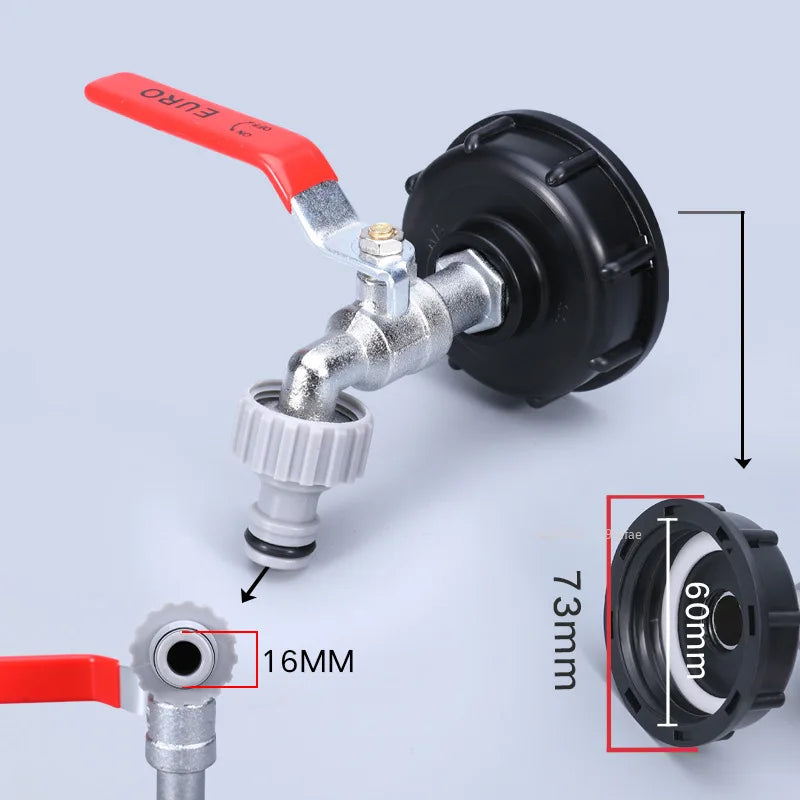 S60 Coarse Thread IBC Tank Tap Connecter x 16mm 1/2'' 3/4'' Water Coupling Adapter Garden Home Replacement Valve Fitting Faucet