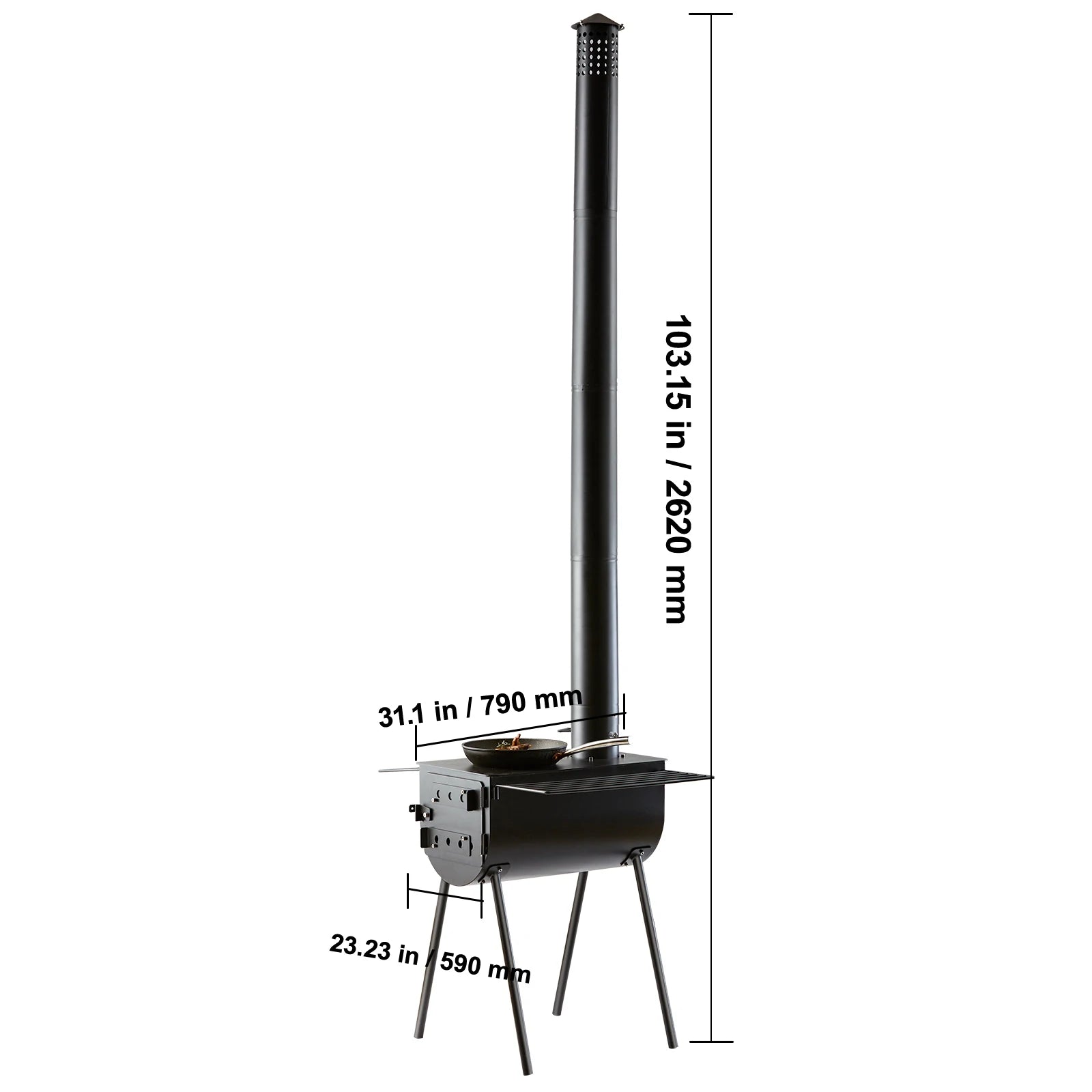 VEVOR 118in Wood Stove Alloy Steel Camping Tent Portable Wood Burning Stove with Chimney Pipes & Gloves Hot Stove for Outdoor