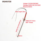 SNDHEATER 1pc Threaded Cartridge Heater 304 Stainless steel Heating Rod DN6 G1/8 10mm BSP Thread 6x50-200mm Tube 12V/24V/36V/48V
