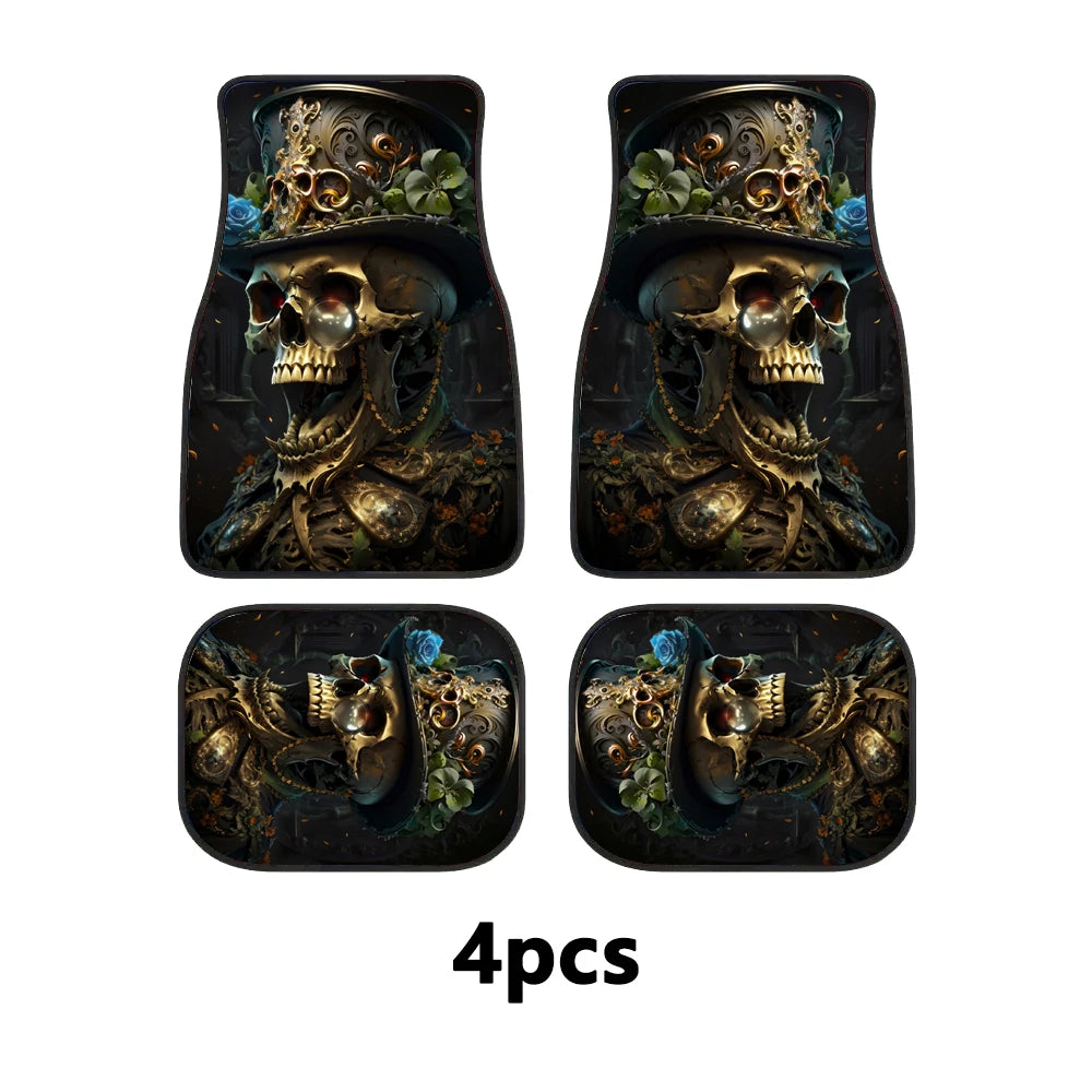 2/4PCS Gentleman Skull Pattern Car Floor Mats Water-absorbent Anti-slip Anti-fouling Mats for Car Front and Back Seat Carpets