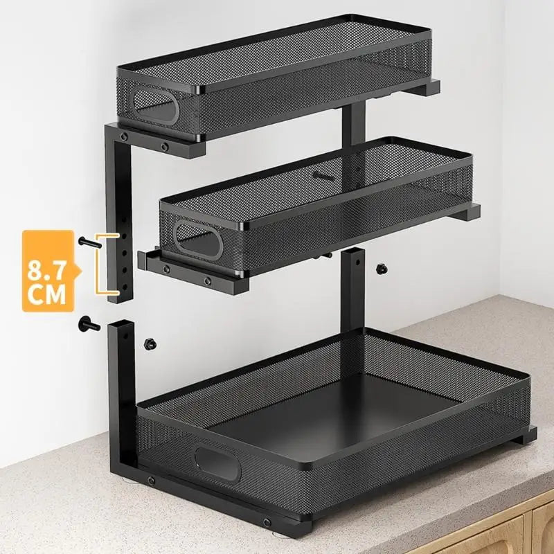 Large Beneath Counter Shelf System For Kitchen Bathroom Storage Space With Slide Out Design And Sturdy Support KXRE