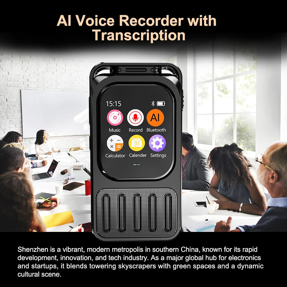 Vandlion V78 AI Voice Recorder Real-Time Translation Voice To Text Blue Tooth Connect Touchable Screen 79H Long Time Recorder