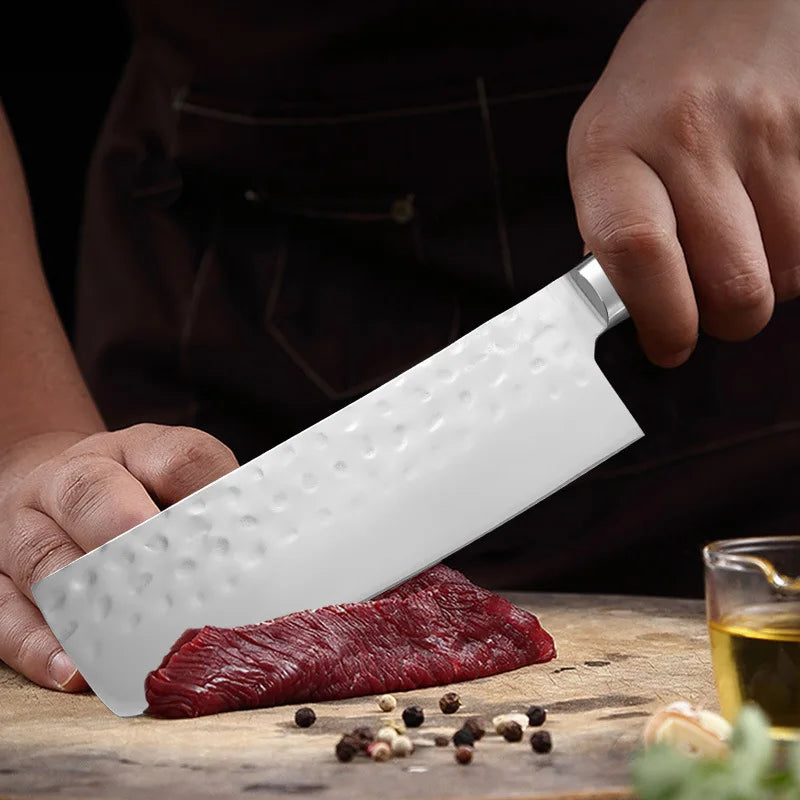 Professional chefs kitchen knife for cutting meat. Kitchen decorative wooden handle made of stainless steel for cooking utensils