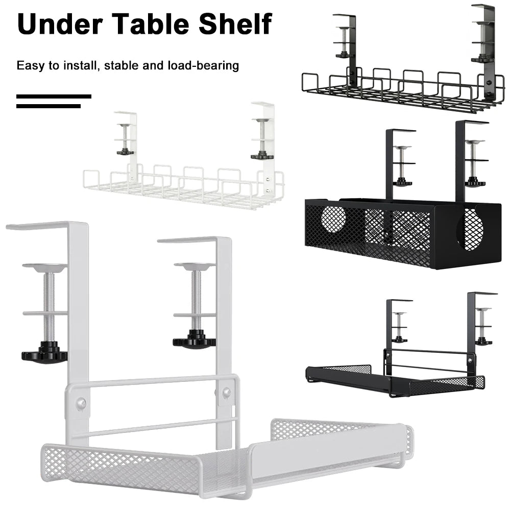 Under Table Cable Management Rack Heavy Duty Wire Management Tray Adjustable Thickness Under Desk Cord Organizer for Home Office
