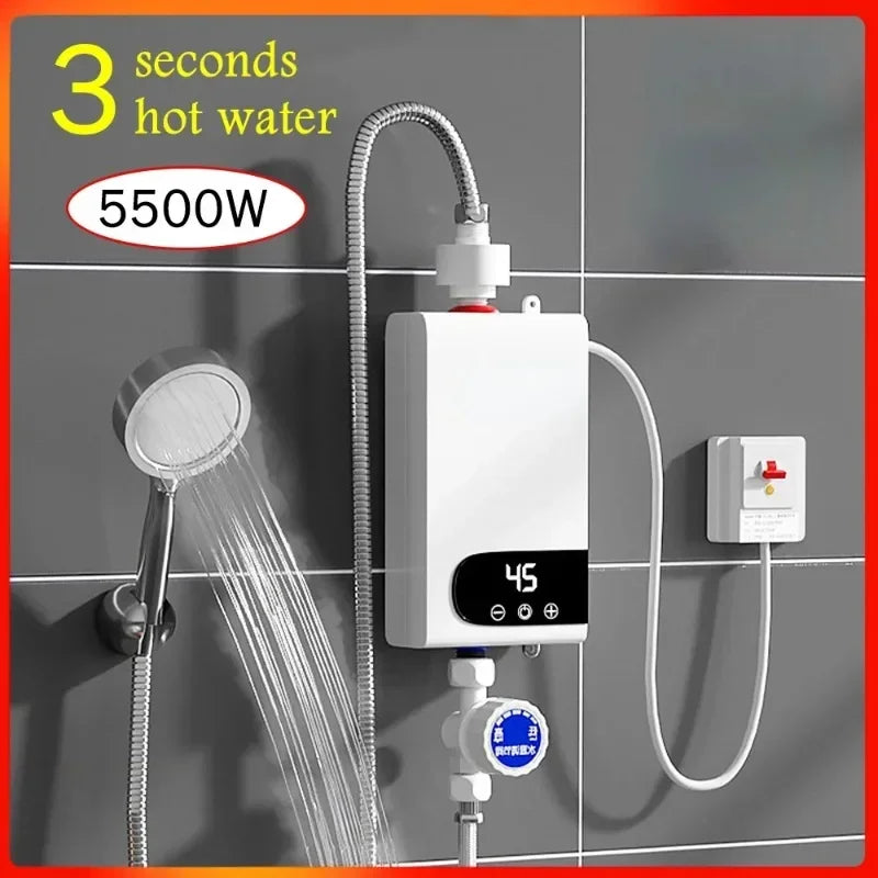5500W Newest Water Heater Instant Water Heater Tankless Instantaneous Faucet Tap Kitchen Hot Water Crane LED Digital