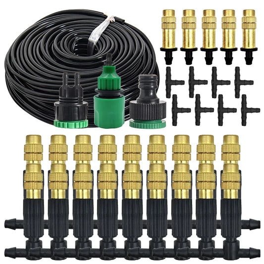 10-30M Outdoor Misting Cooling System 4/7PVC Garden Irrigation Watering Adjustable 1/4'' Brass Atomizer Nozzles Micro Sprinklers