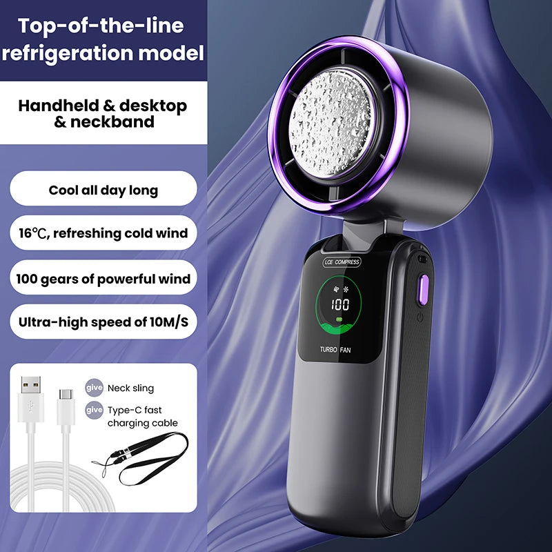 2025 New Ice Pack High Speed Handheld Eletirc Fan 100 Speed Adjustable