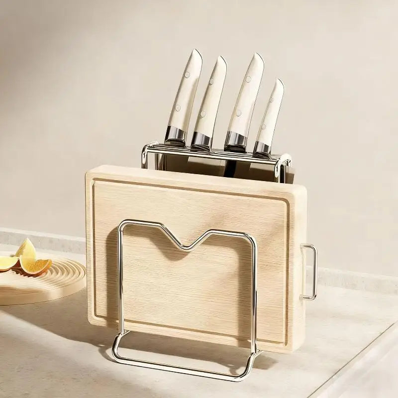 Kitchen Knife Organizer Rack With Cutting Board Slot Multifunctional Utensil Storage Holder