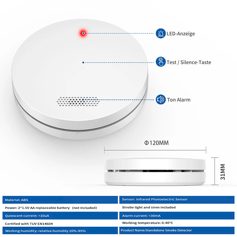 Super Thin WiFi Version Tuya & Smart Life Home Safety Smoke Detector Sensor Standard Sound Alarm Instrument Fire Alert Device