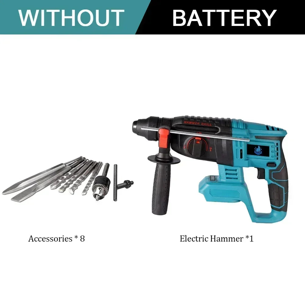 1680W 26mm Brushless Electric Hammer Cordless Efficient Rechargeable Hammer Impact Drill Power Tool For Makita 18V Battery Pin