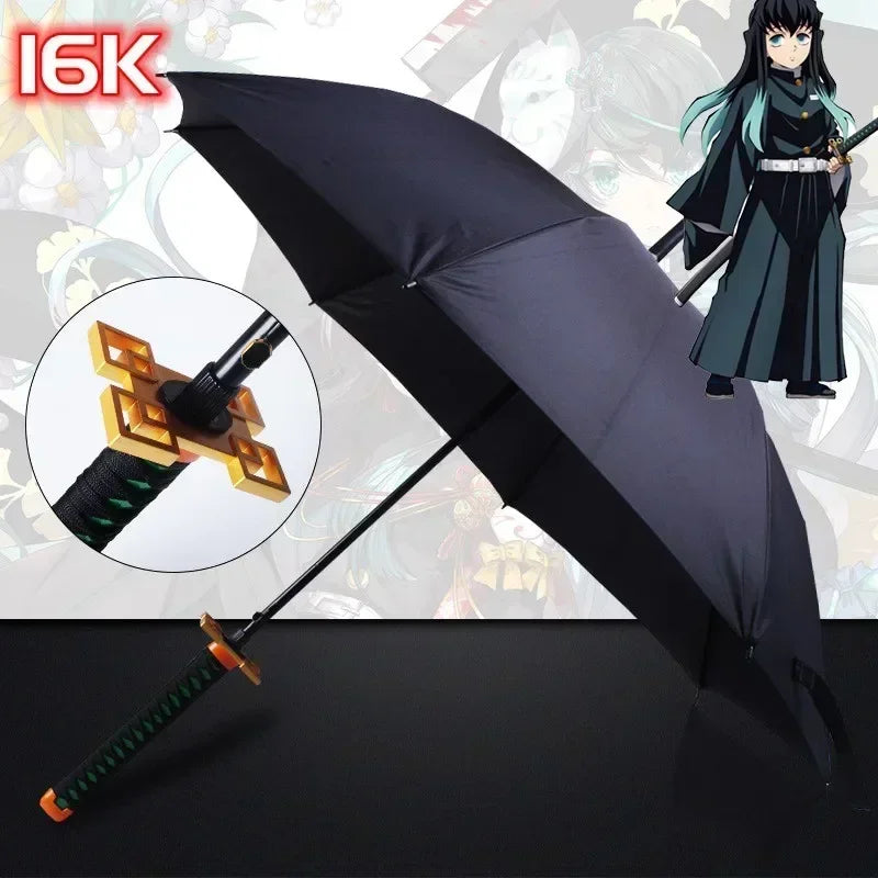 Demon Slayer Katana Anime Umbrella Ninja Long Parasol Kimetsu No Yaiba Tanjirou Cosplayer Samurai Sword Katana Handle Umbrellas
