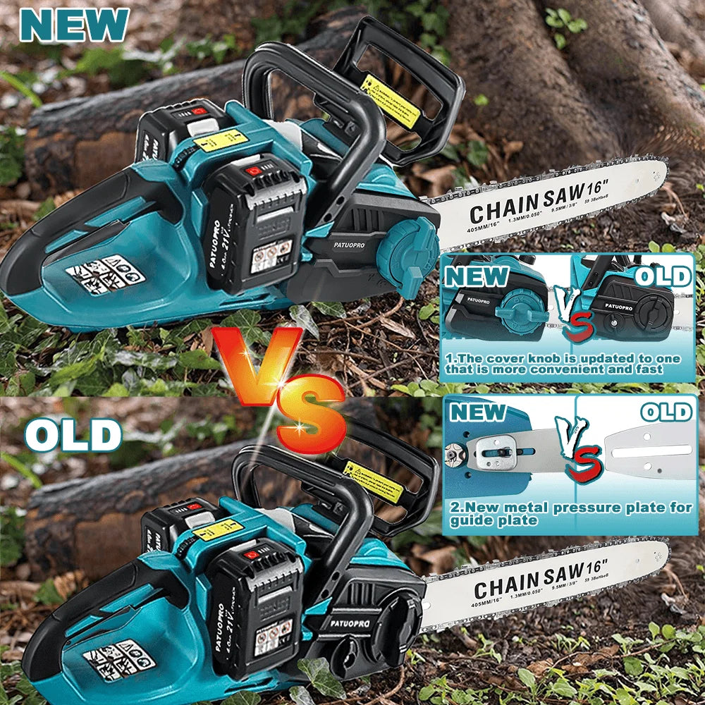 PATUOPRO 16 Inch Brushless Chainsaw Cordless Electric Chain Saw Wood Cutting Garden Pruning Power Tools For Makita 18V Battery