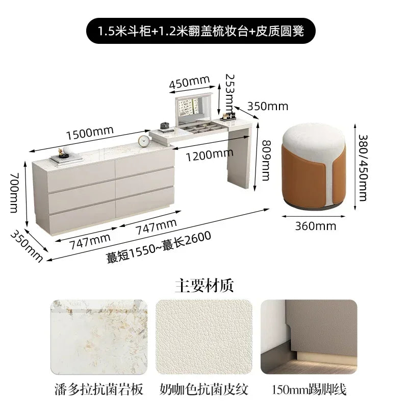 Minimalist bedroom dresser, storage cabinet, retractable bedside chest of drawers, dressing table, folding mirror