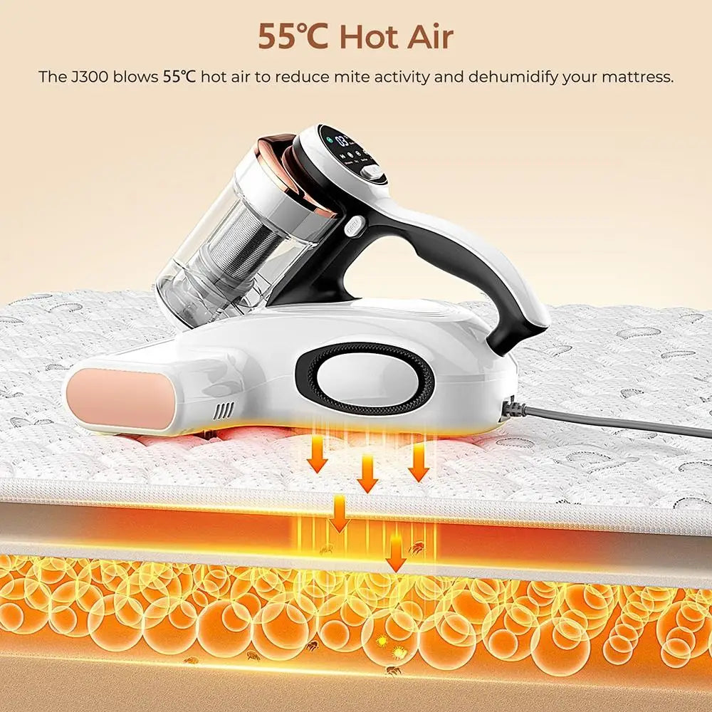JIGOO J300 Dual-Cup Smart Mite Cleaner 500W With 13KPa Suction Dust Mite Sensor Dual-Cup Design Metal Brushroll 55℃ Hot Air