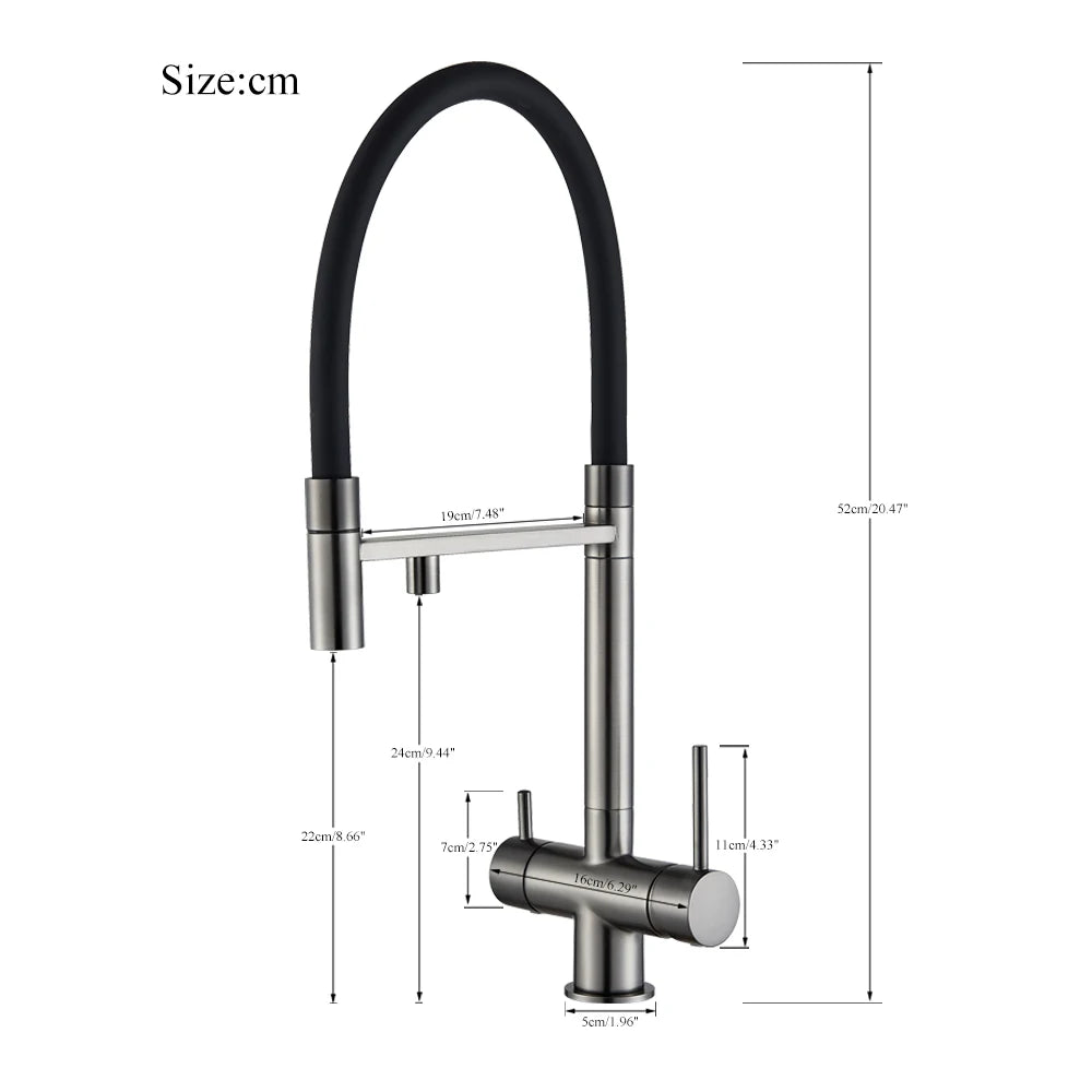 Black Filtered Kitchen Faucet Pure Water Pull Out Brass Sink Faucet Dual Handle Hot&Cold Drinking Water Purified Mixer Taps
