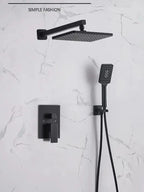 Black Concealed Shower System Rain Waterfall Bathroom Embedded Shower Faucet Set with Tub Spout