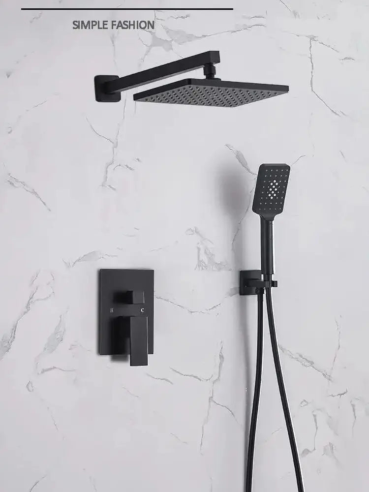 Black Concealed Shower System Rain Waterfall Bathroom Embedded Shower Faucet Set with Tub Spout