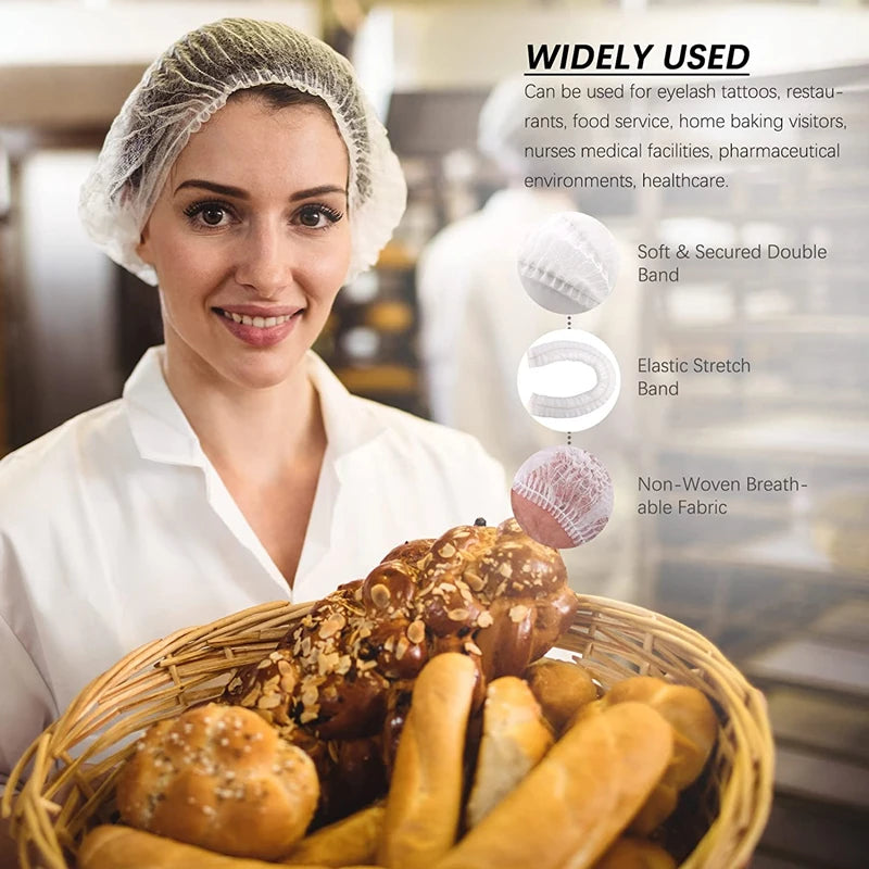 100 PCS Disposable Mop Mob Bouffant Caps 21 inch Non-Woven Clip Hair Head Cover Net for Beauty Food Salon Cooking Hairnets Caps