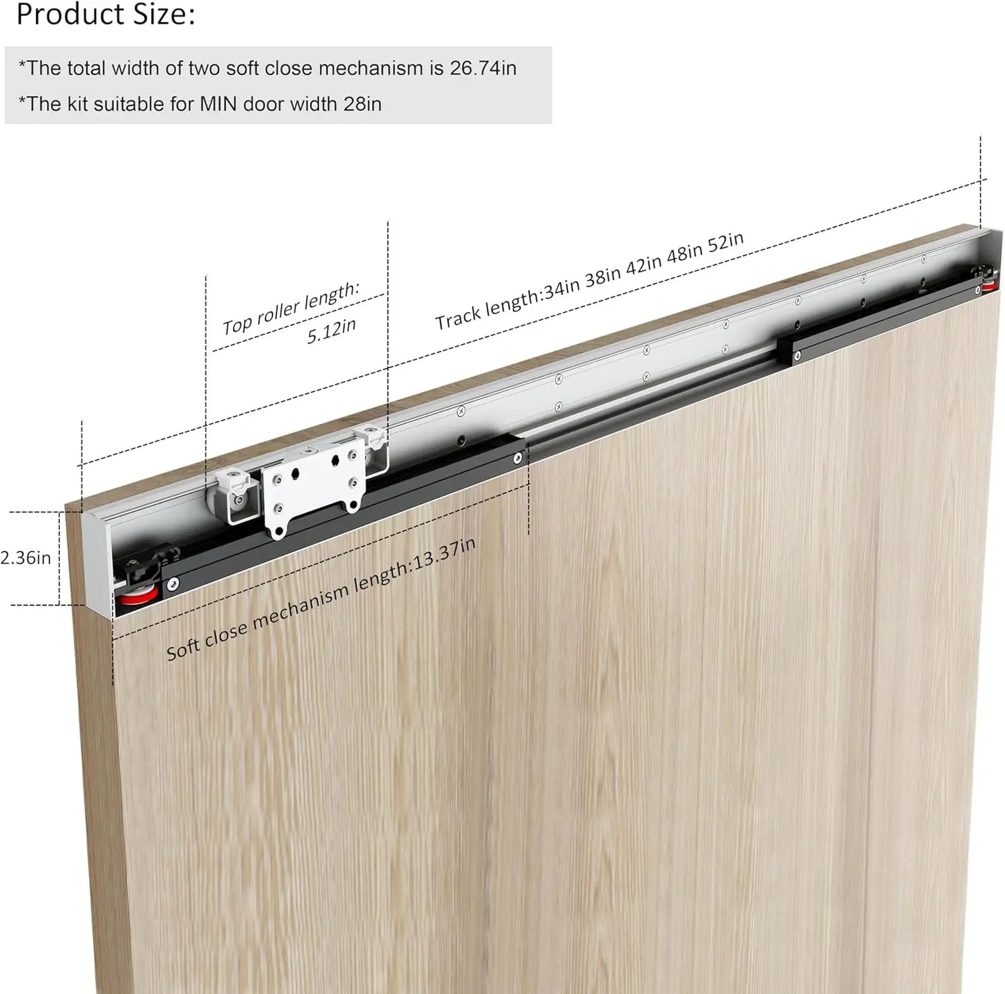 42" Hidden Sliding Barn Door Hardware Track Kit,Floating Soft Closing Interior Wall Mount Track Rolling Set,No Floor Rail