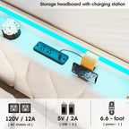 Vabches Lift Up Twin Size Bed Frame with Storage Headboard Upholstered Platform Bed Frame w Charging Station&LED Light Bedroom