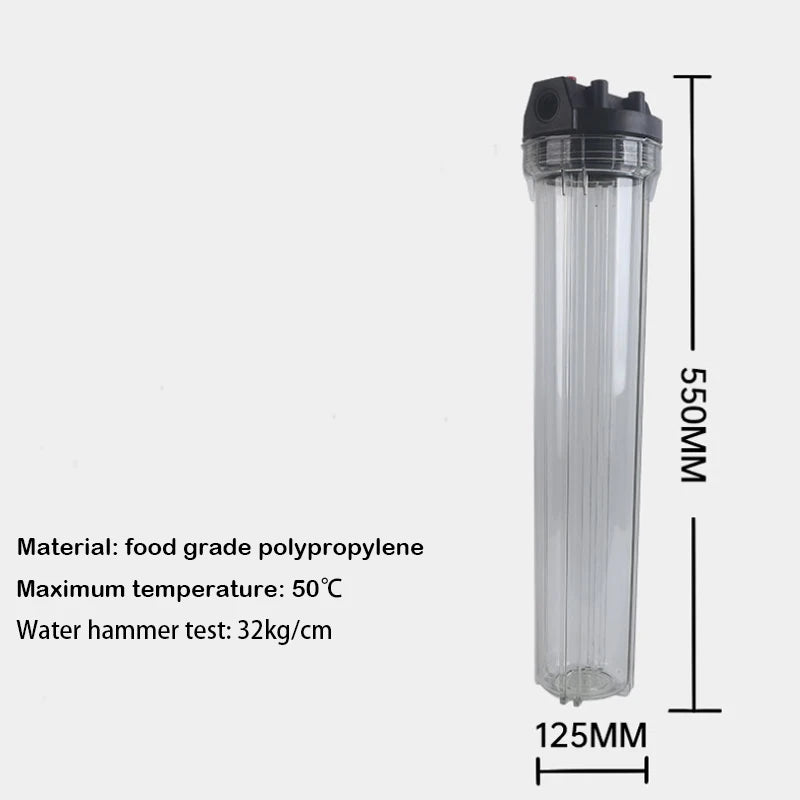 20 inch transparent filter bottle 3/4''1"Plastic mouth 25/32mm rubber ring leakproof Explosion-proof water purifier filter shell